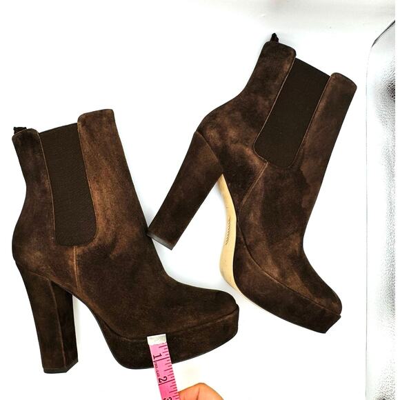 PAIGE Chocolate Suede round Pointed Kyra Ankle Boots  size 10.5 - Picture 7 of 10